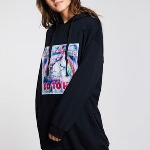 Cartoon Print Longline Drawstring Hoodie